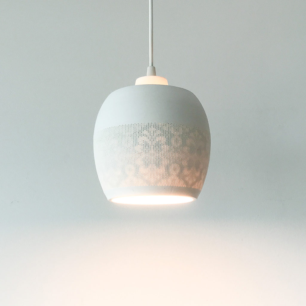 Lampshade, casted ceramics, 3d printed and dissolved mold
